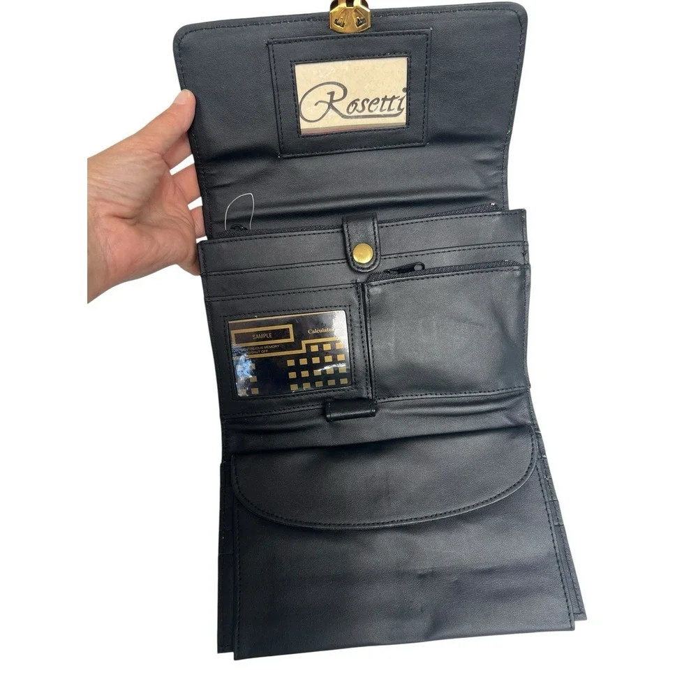 Rosetti Black Basketweave Convertible Whopper Crossbody Clutch Wallet + Cosmetic